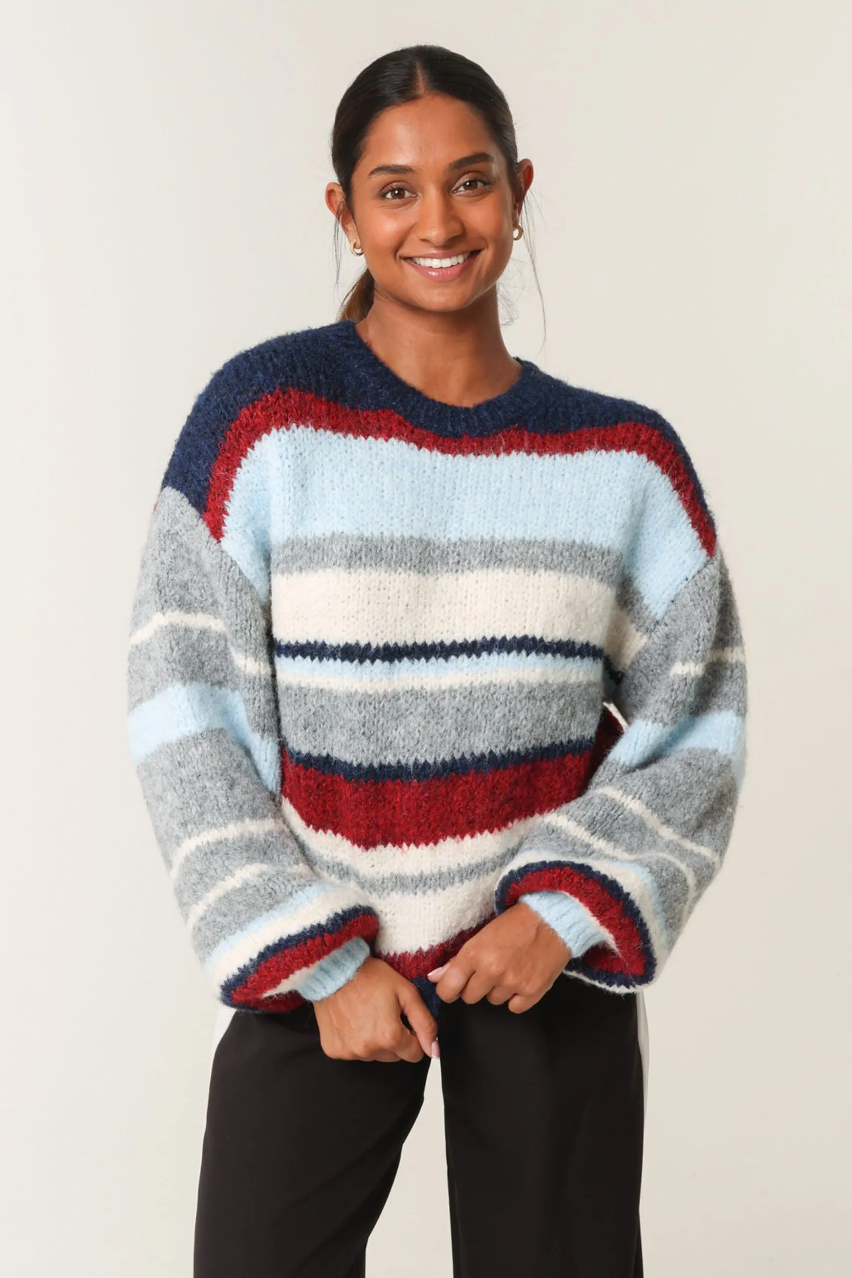 Navy Colourful Block Horizontal Stripes Jumper