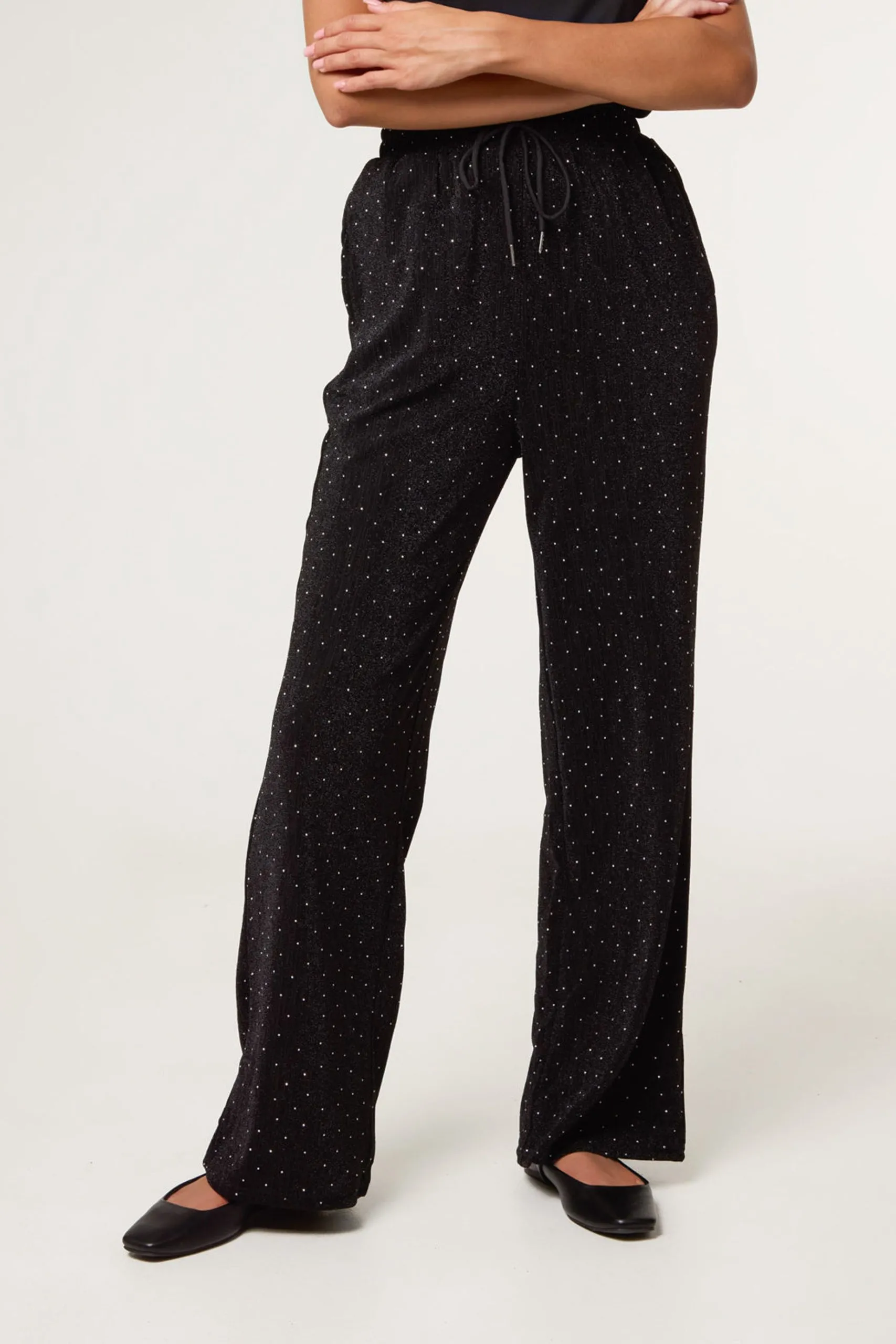 Black Rhinestone Detailed Trousers
