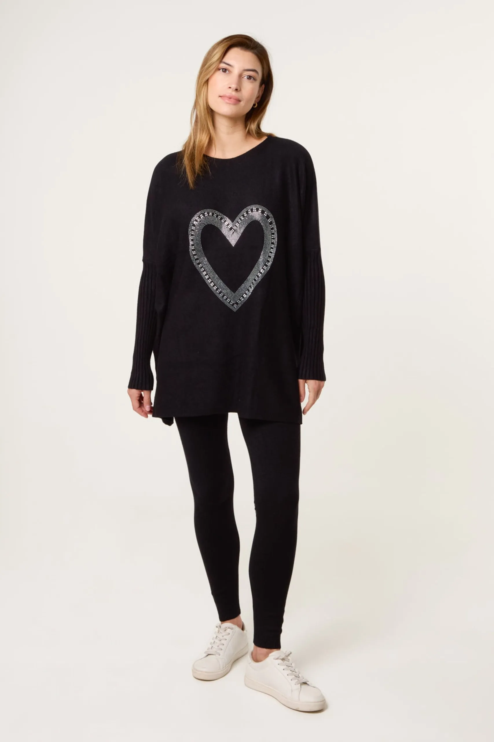 Black Heart Diamante Oversized Jumper