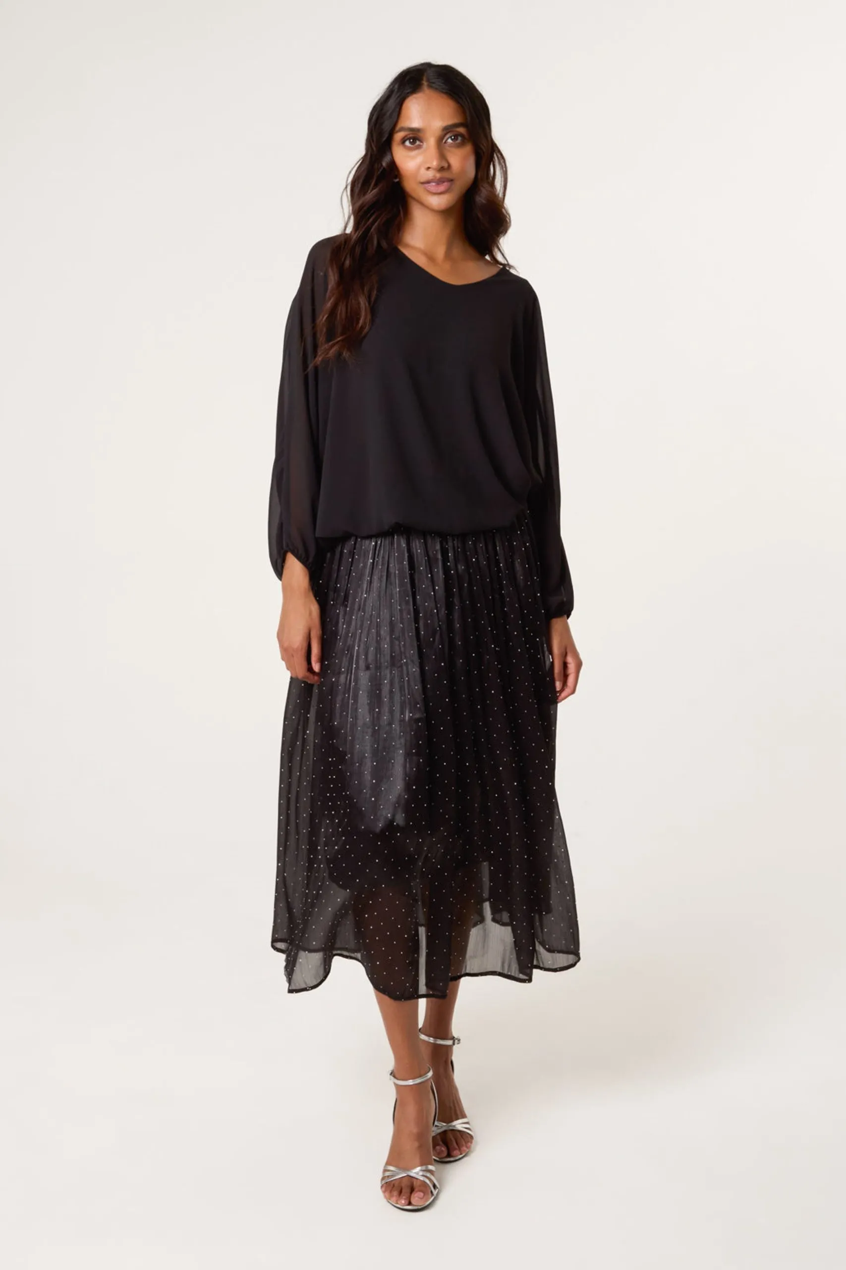 Black Shimmery Stud Detailed Tulle Skirt