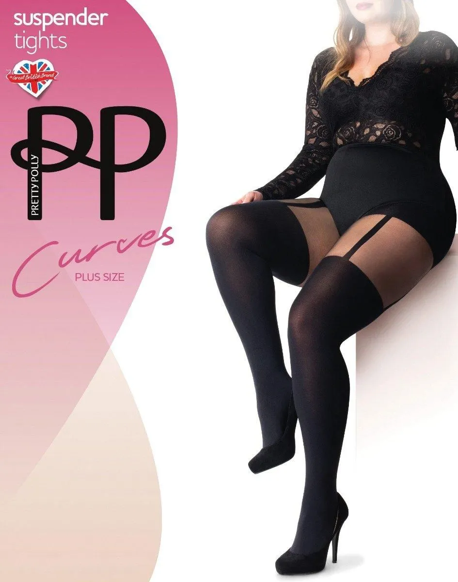 Curves Mock Suspender Tights - Black