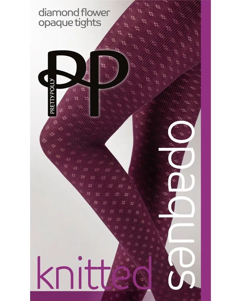 Knitted Opaques Small Diamond Flower Tights - Burgundy