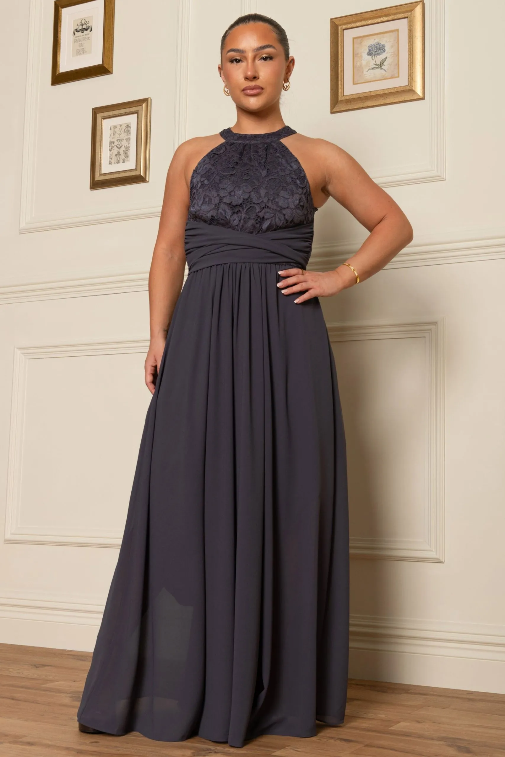 Halterneck Lace Bodice Maxi Dress