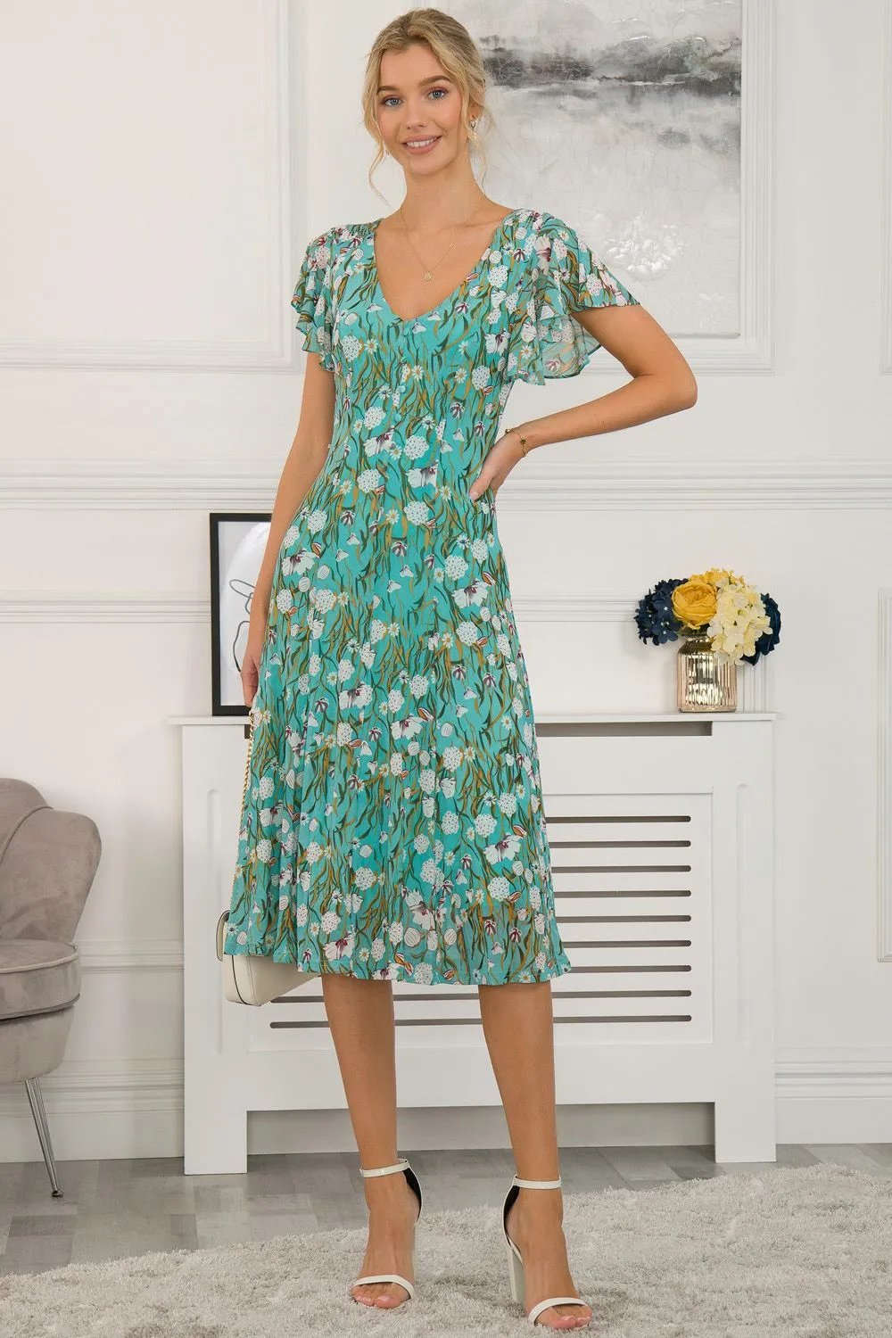 Dailyn Floral Print Mesh Maxi Dress