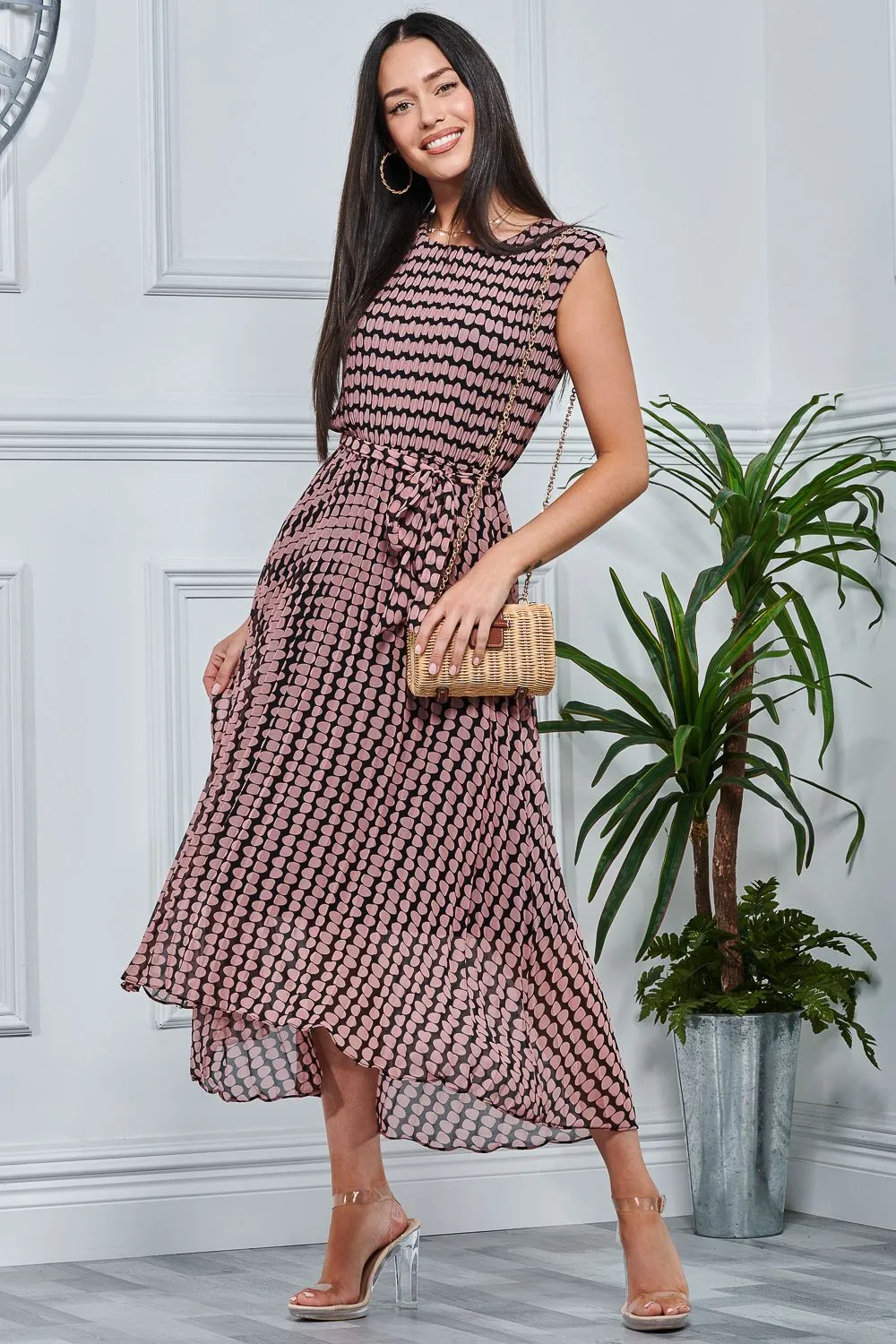 Pleated Chiffon High Low Maxi Dress