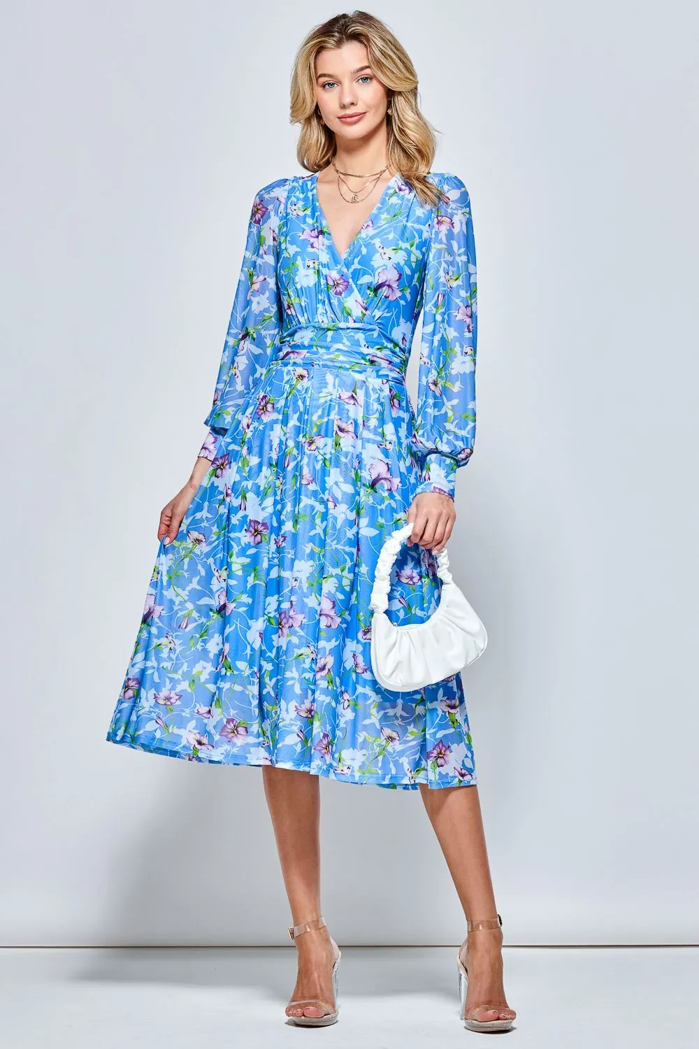 Floral Long Sleeve Mesh Midi Dress