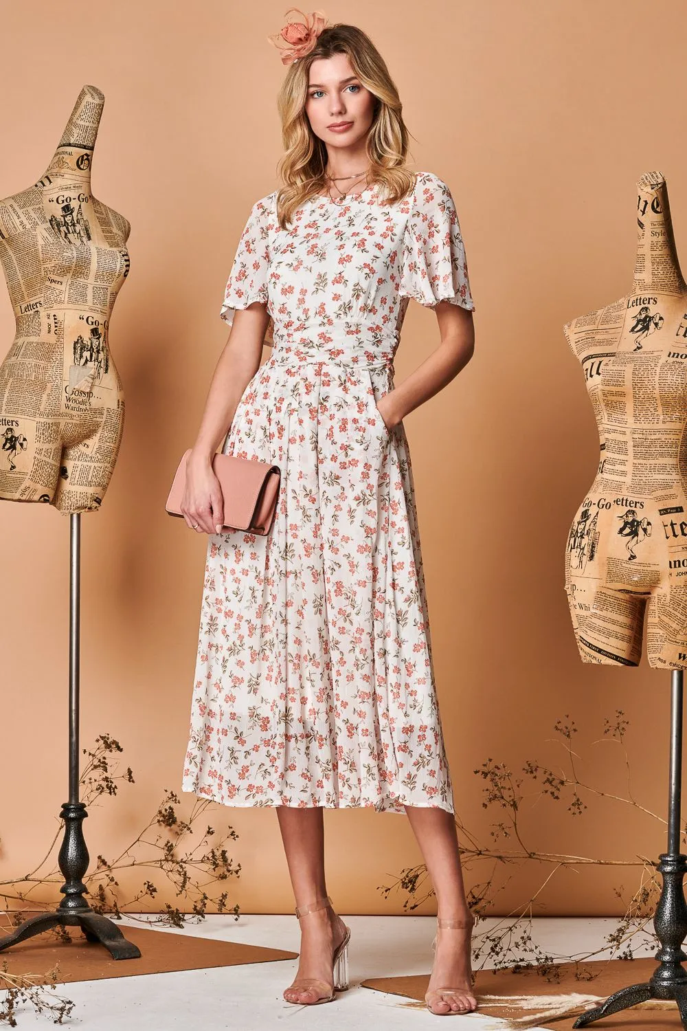 Angel Sleeve Metallic Chiffon Midi Dress