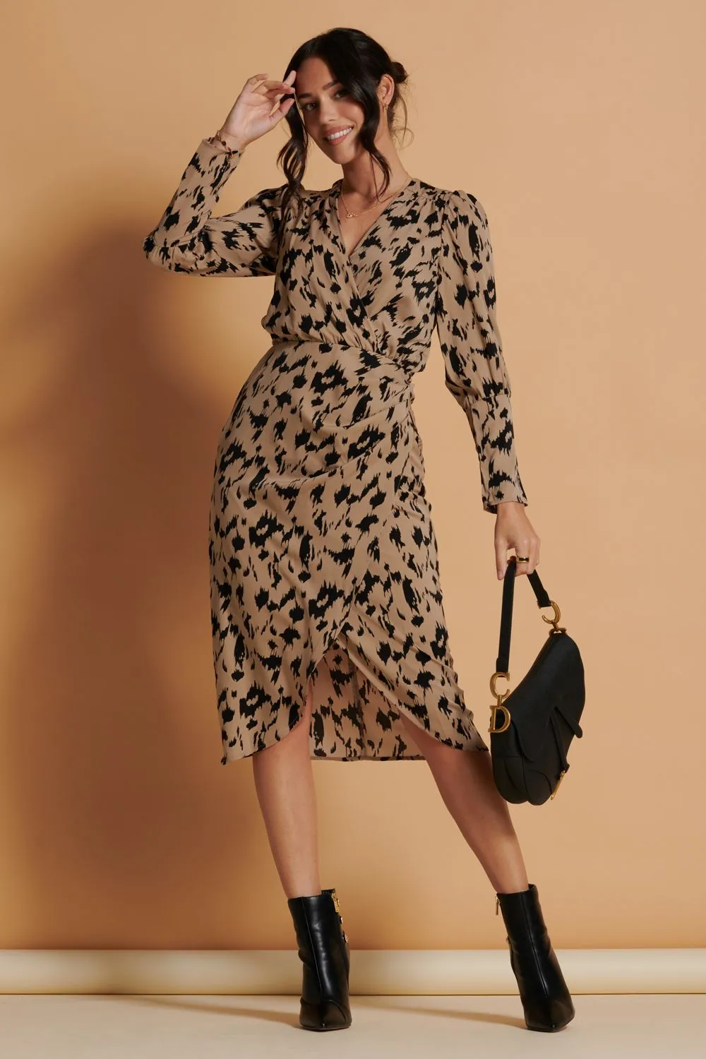 Printed Wrap Detail Bodycon Dress