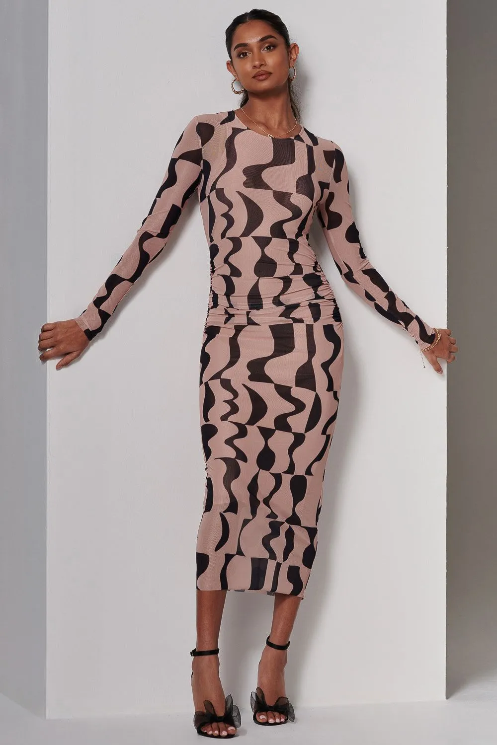 Gionna Mesh Long Sleeve Midaxi Dress