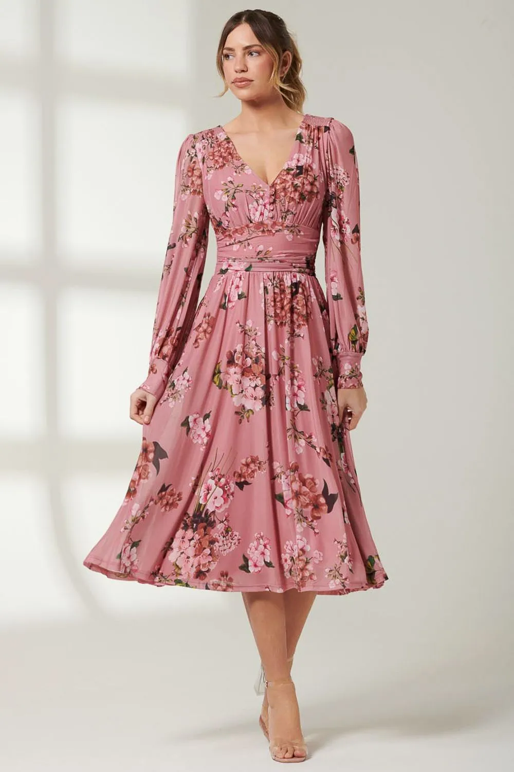 Floral Printed Mesh Midi Dress