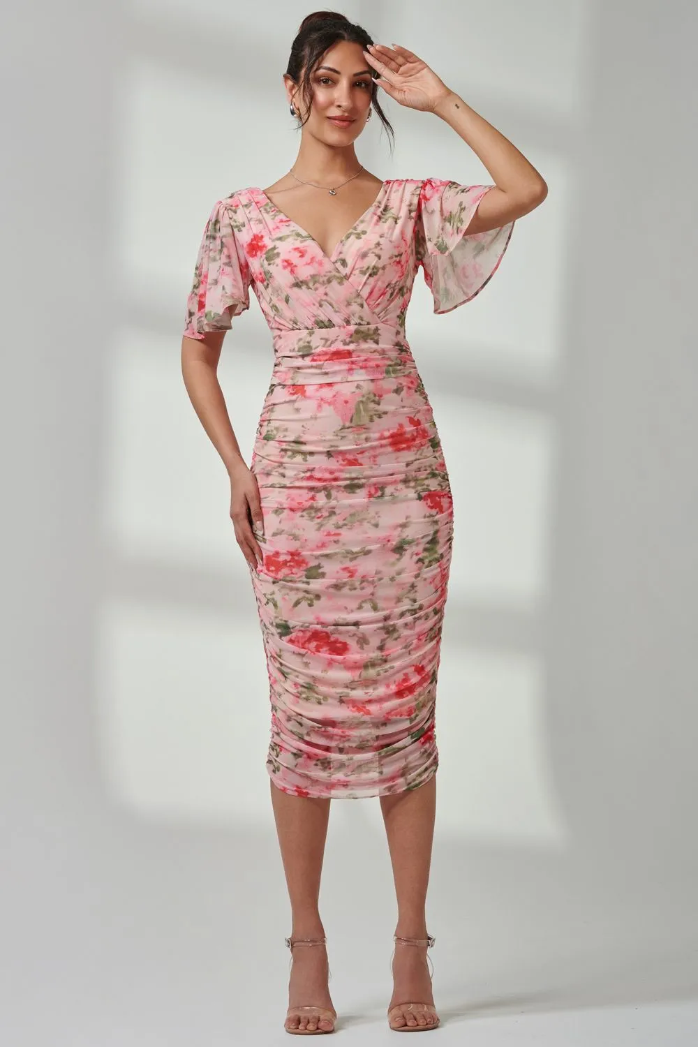 Wrap Front Mesh Bodycon Dress