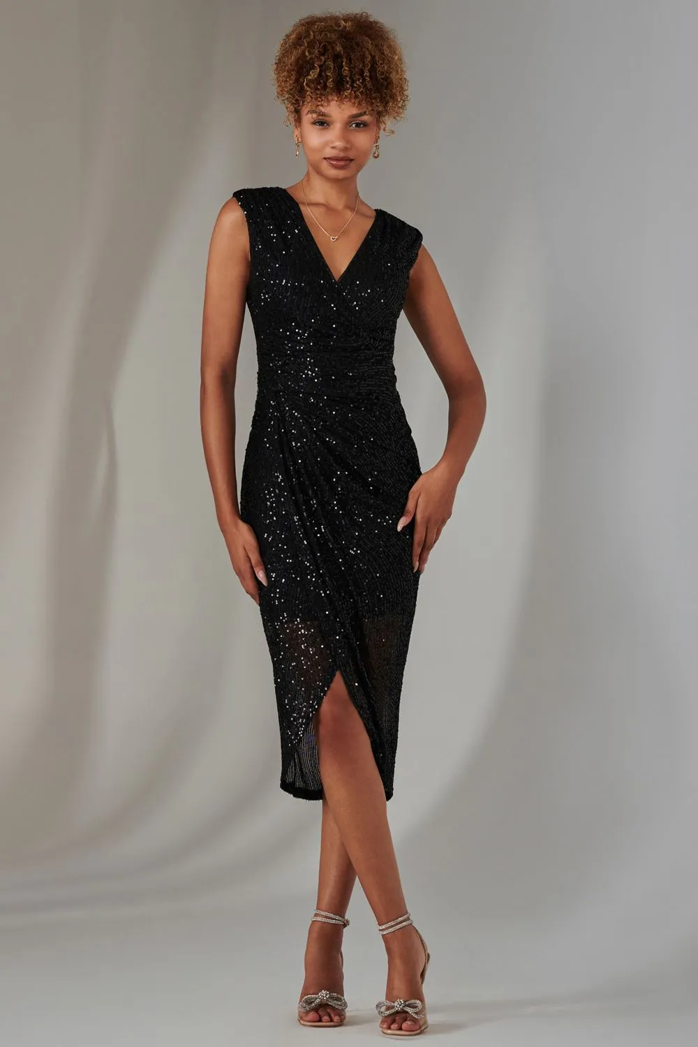 Aisla Ruched Sequin Bodycon Dress