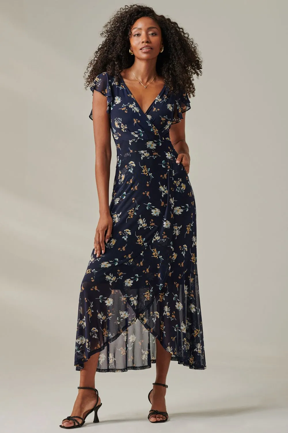Heleyna Ruffle Hem Mesh Maxi Dress