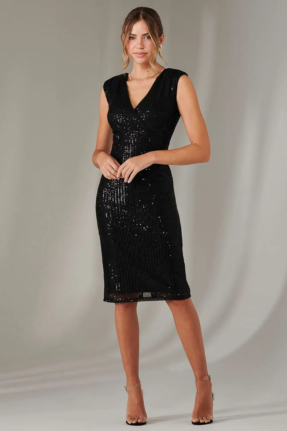 Qaya Sequin V Neck Shift Dress
