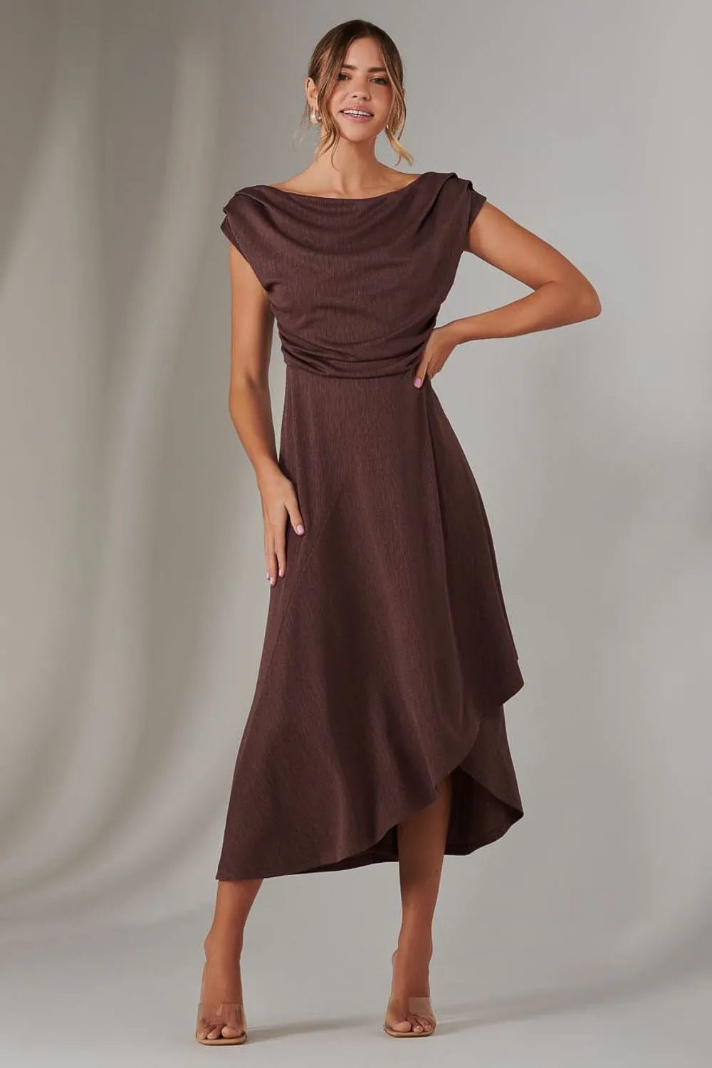 Asymmmetric Draped Midi Dress