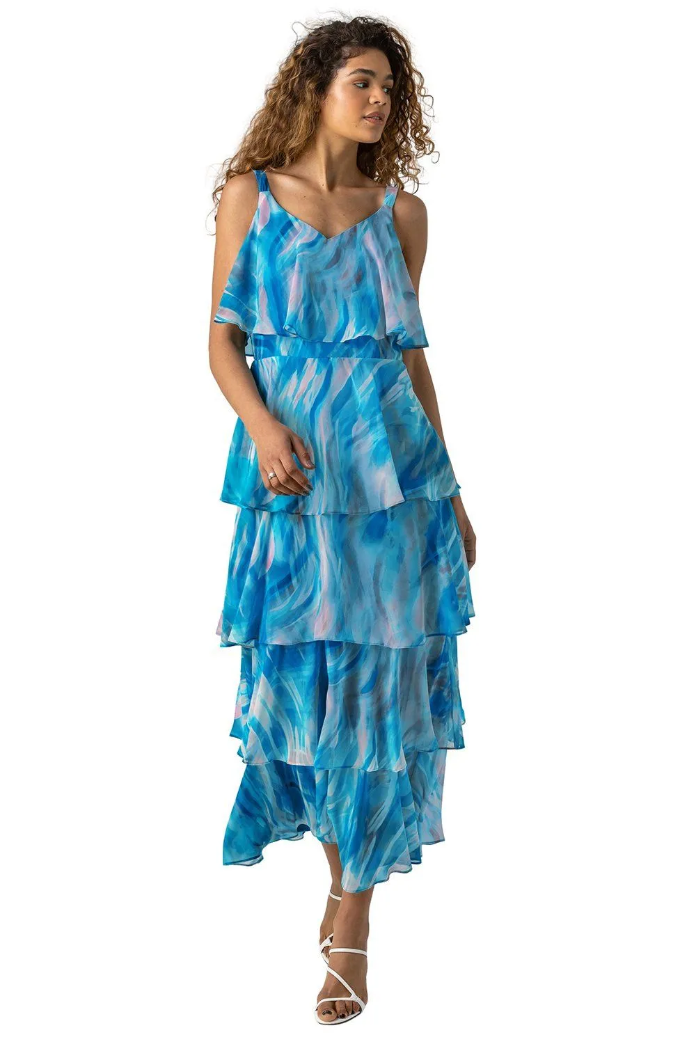 Abstract Print ChiffonTiered Maxi Dress
