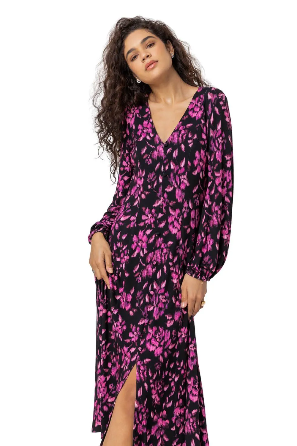 Abstract Floral Fit & Flare Midi Dress