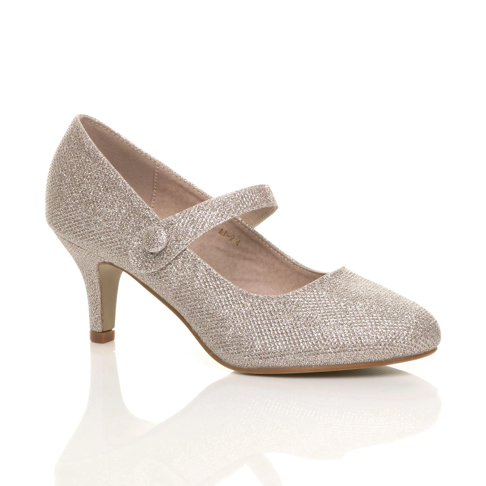 Mid Kitten Heel Mary Jane Glitter Mesh Court Shoes