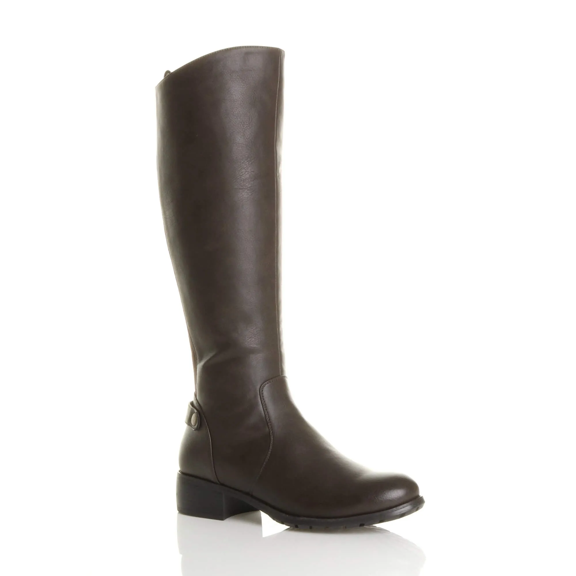 Low Heel Riding Faux Leather Calf Boots