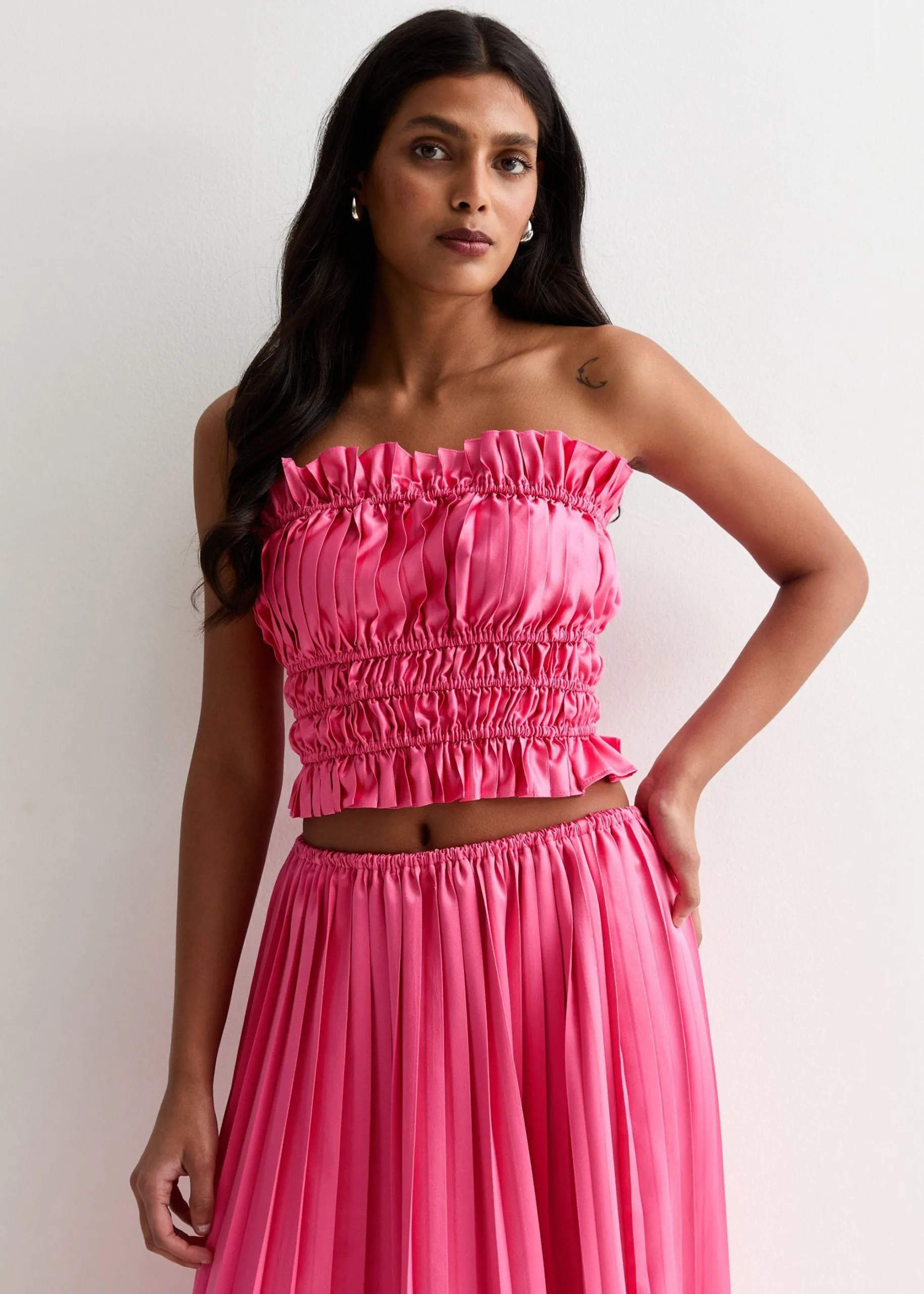 Hot Pink Ruched Bandeau Top