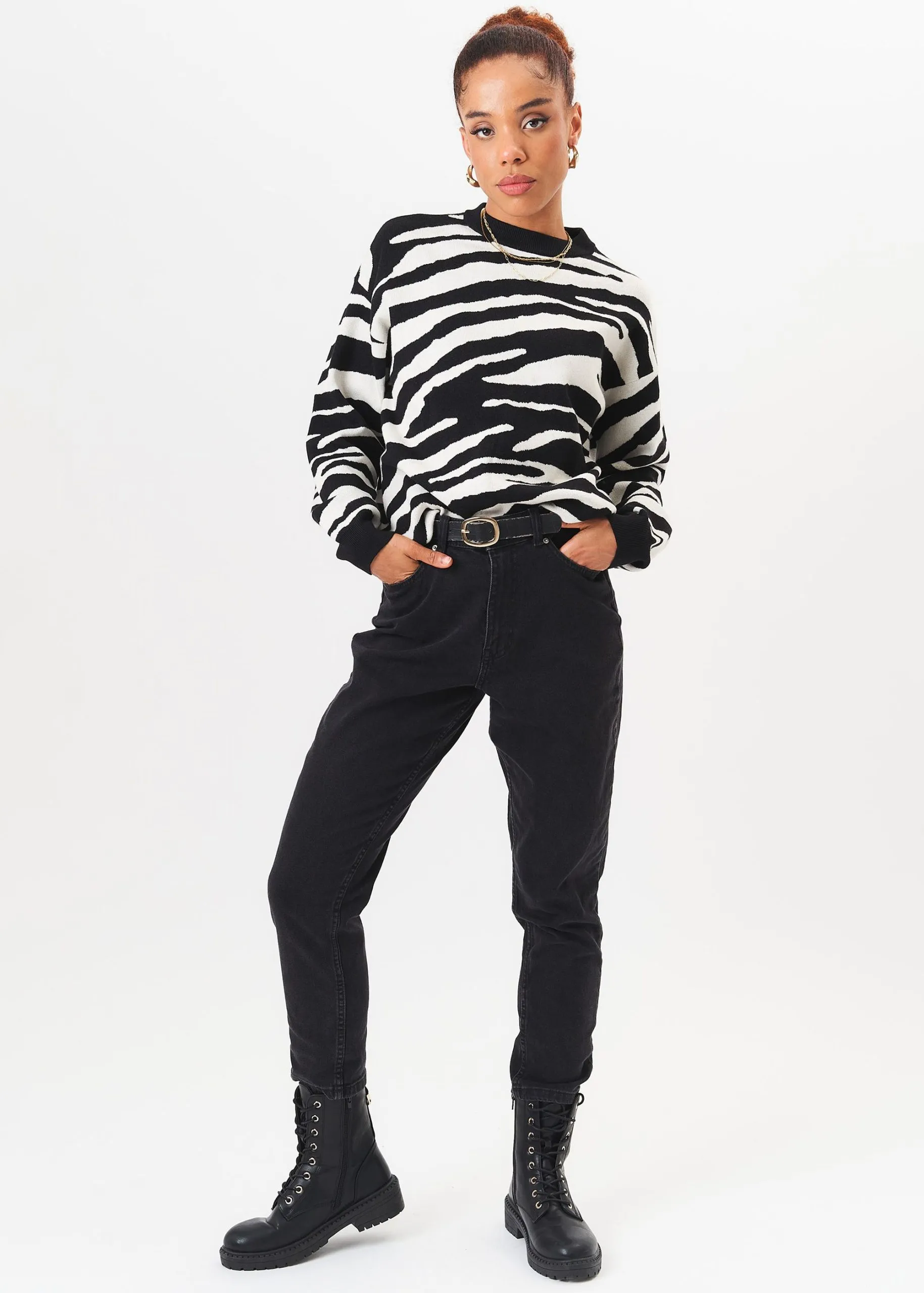 Black Zebra Print Oversized Jumper