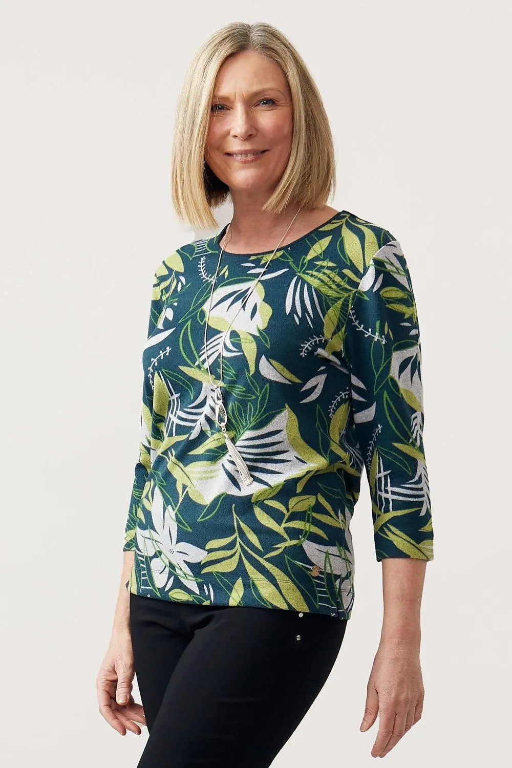 Jade And Peacock Tropical Print Top