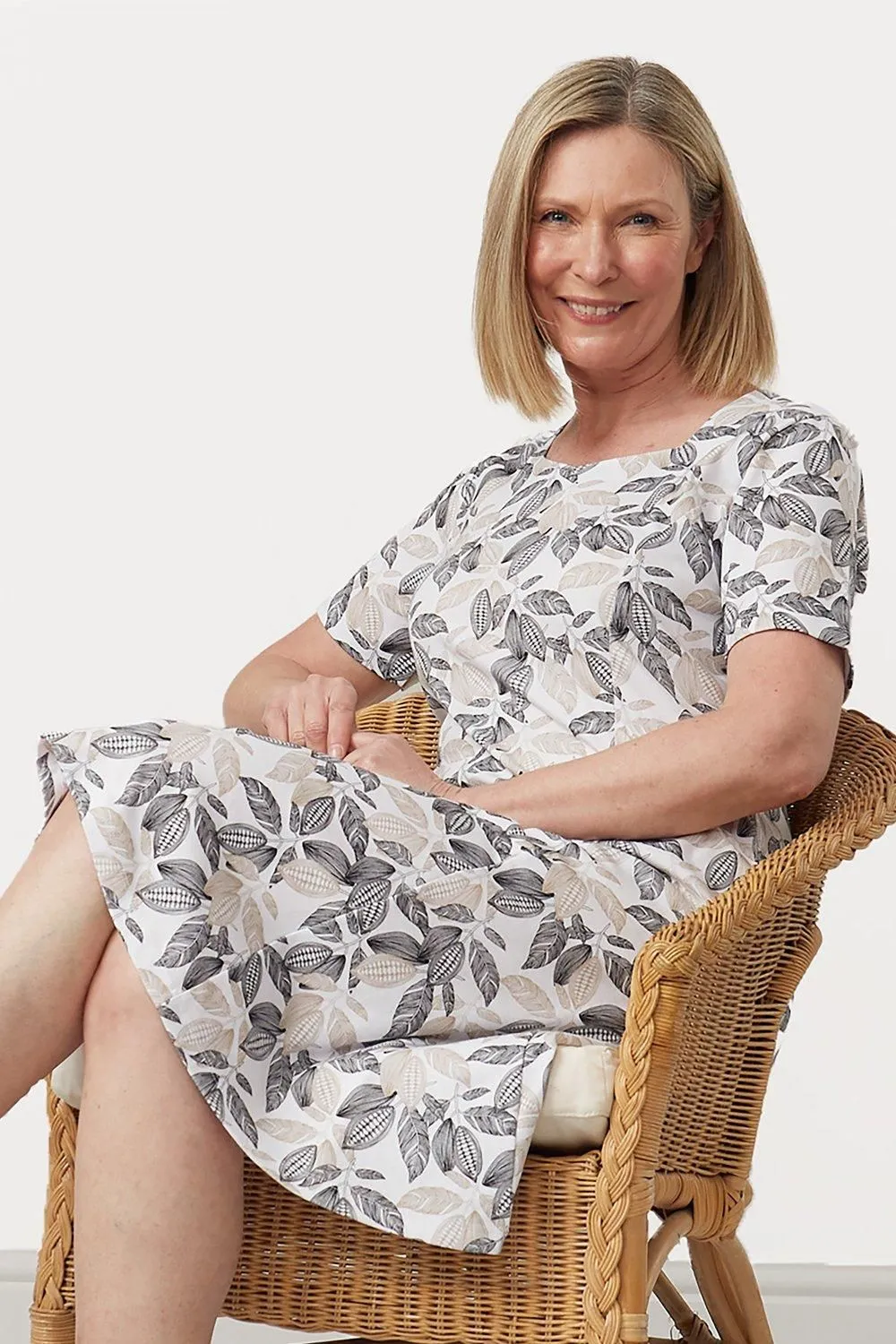 Oyster And Black Cocoa Bean Print Dress