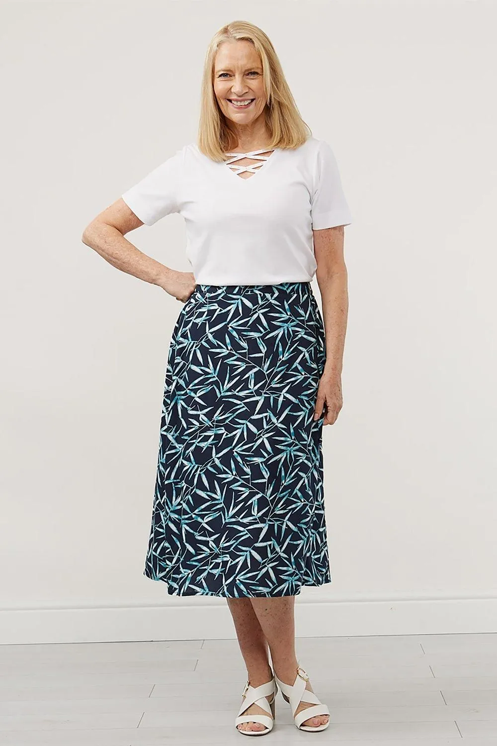 Turquoise Bamboo Leaf Print Skirt