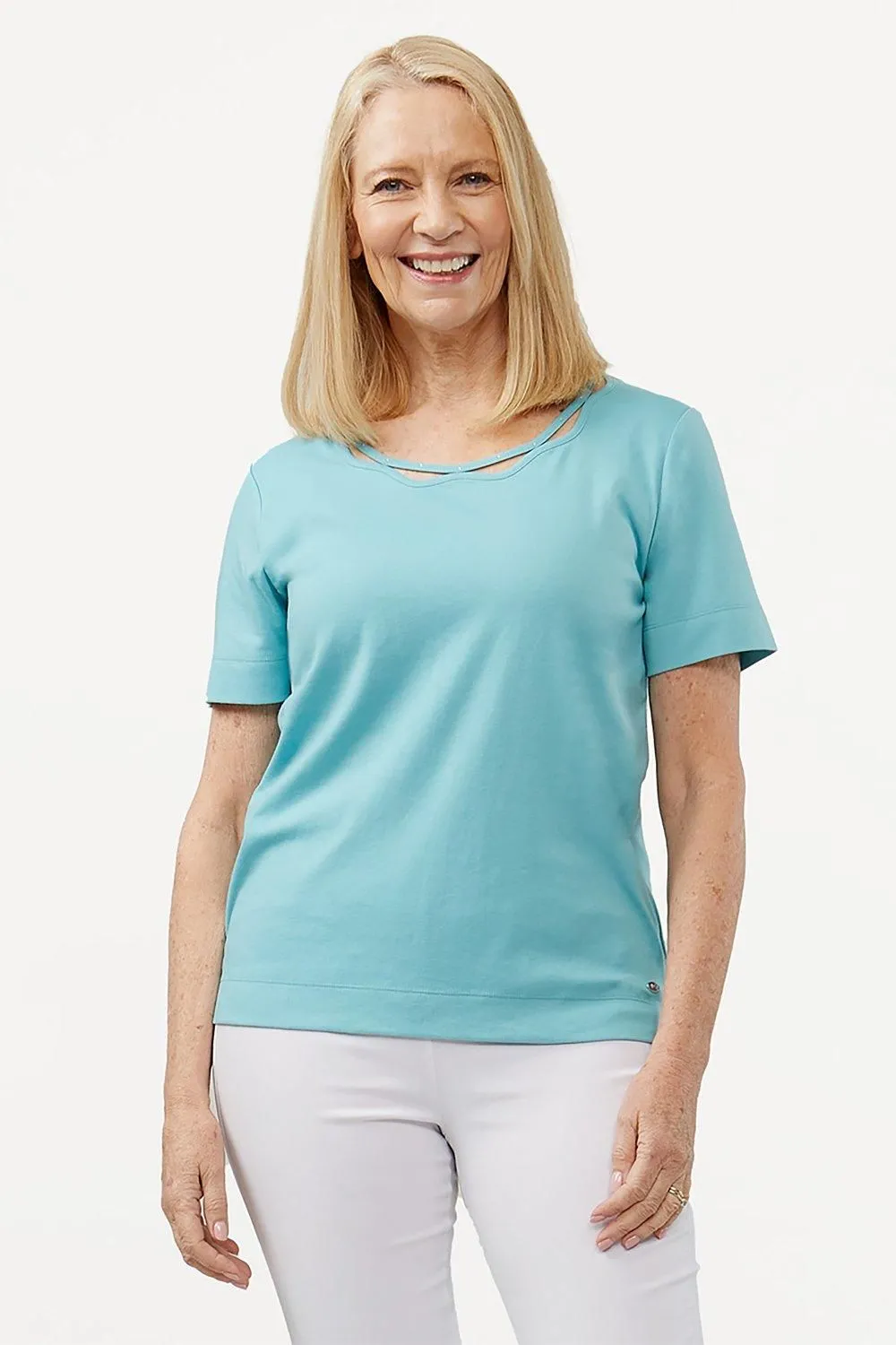 Wavy Loop Neck Turquoise Top