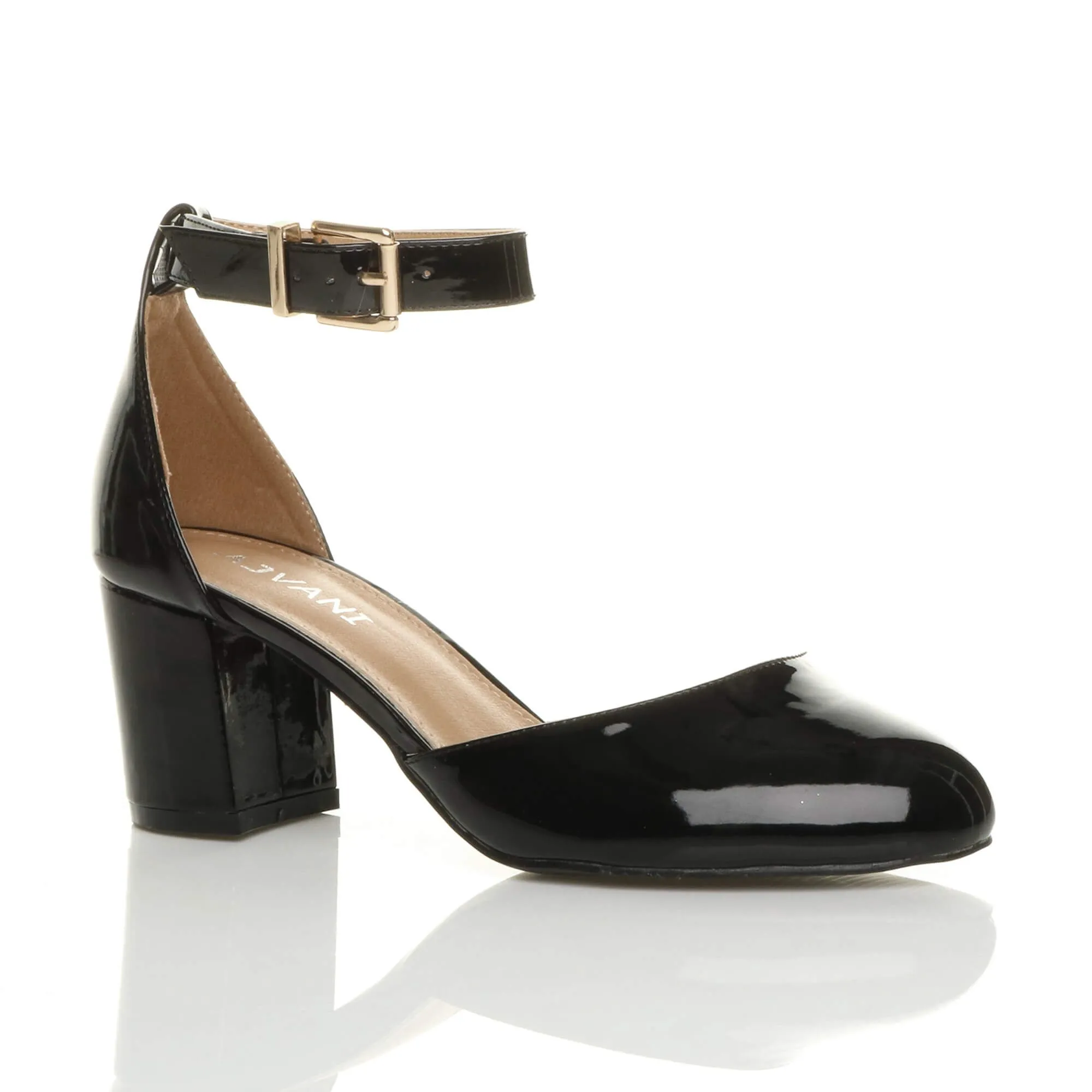 Mid Block Heel Ankle Strap Patent 2 Part Heels