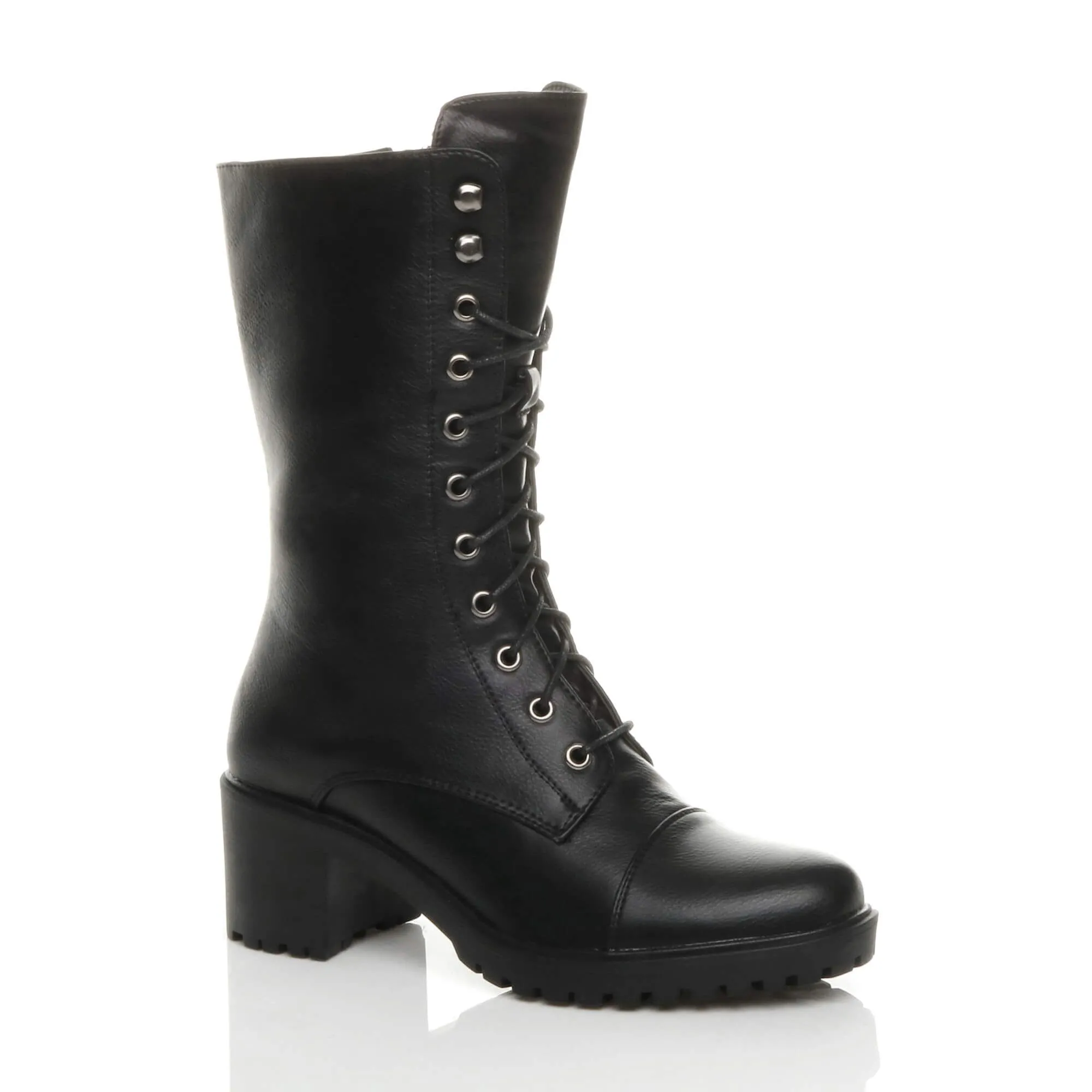 Mid Block Heel Military  Ankle Boots