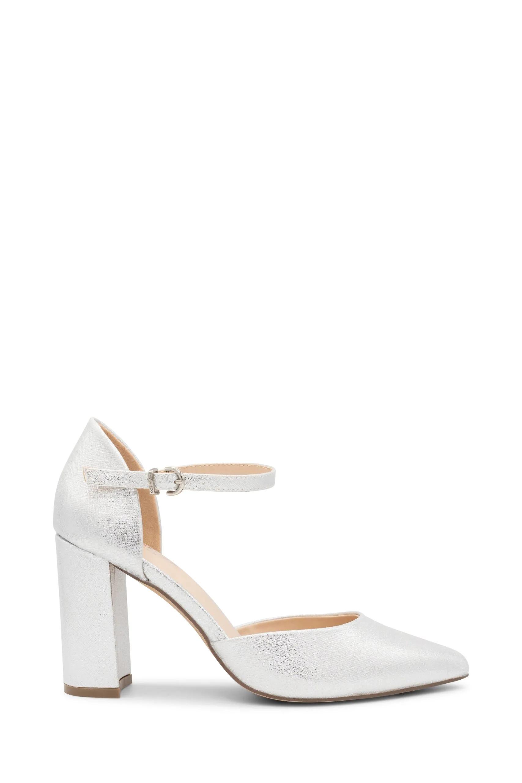 Shimmer 'Romona' High Block Heel Ankle Strap Court Shoe