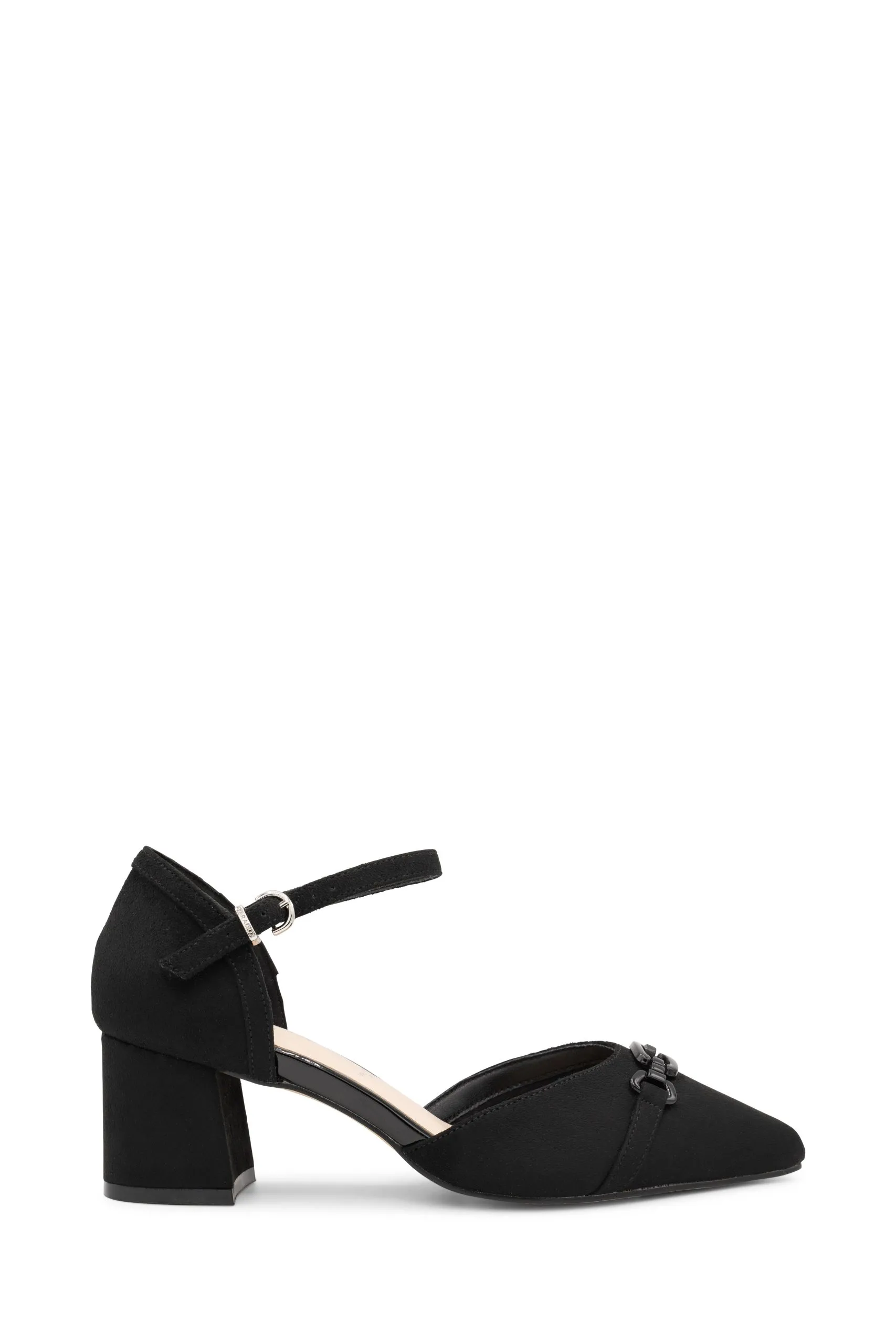 Micro Suede 'Farina' Wide Fit Mid Block Heel Ankle Strap Heel