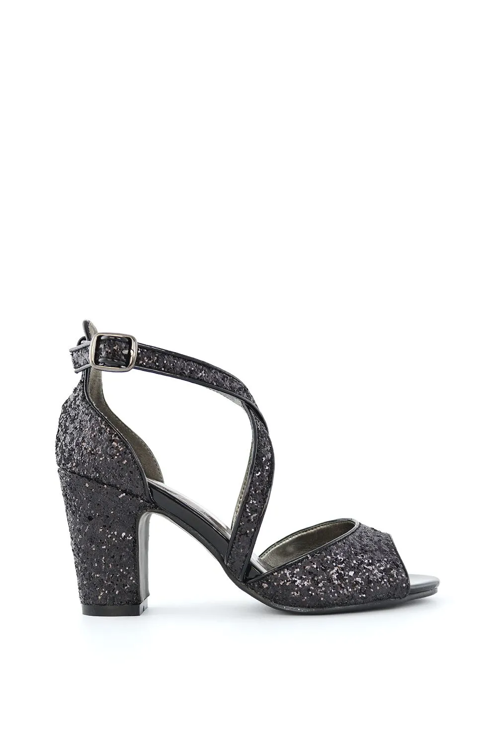 'Harlow' Cross Over Strappy Buckle Peep Toe Block High Heels