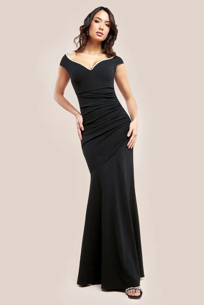 Pearl Detail Scuba Crepe Maxi Dress