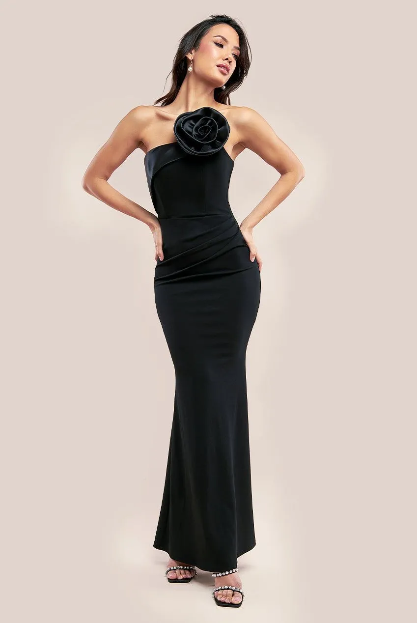Satin Corsage Scuba Crepe Maxi Dress