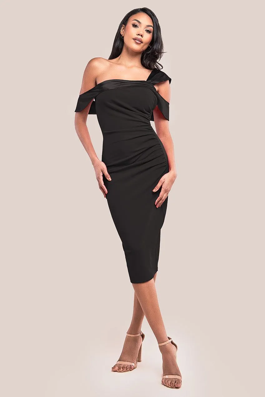 One Shoulder Satin Band Bodycon Midi