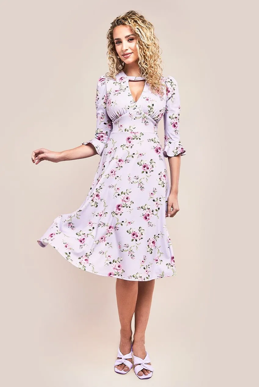Floral Printed Flared Sleeve Midi