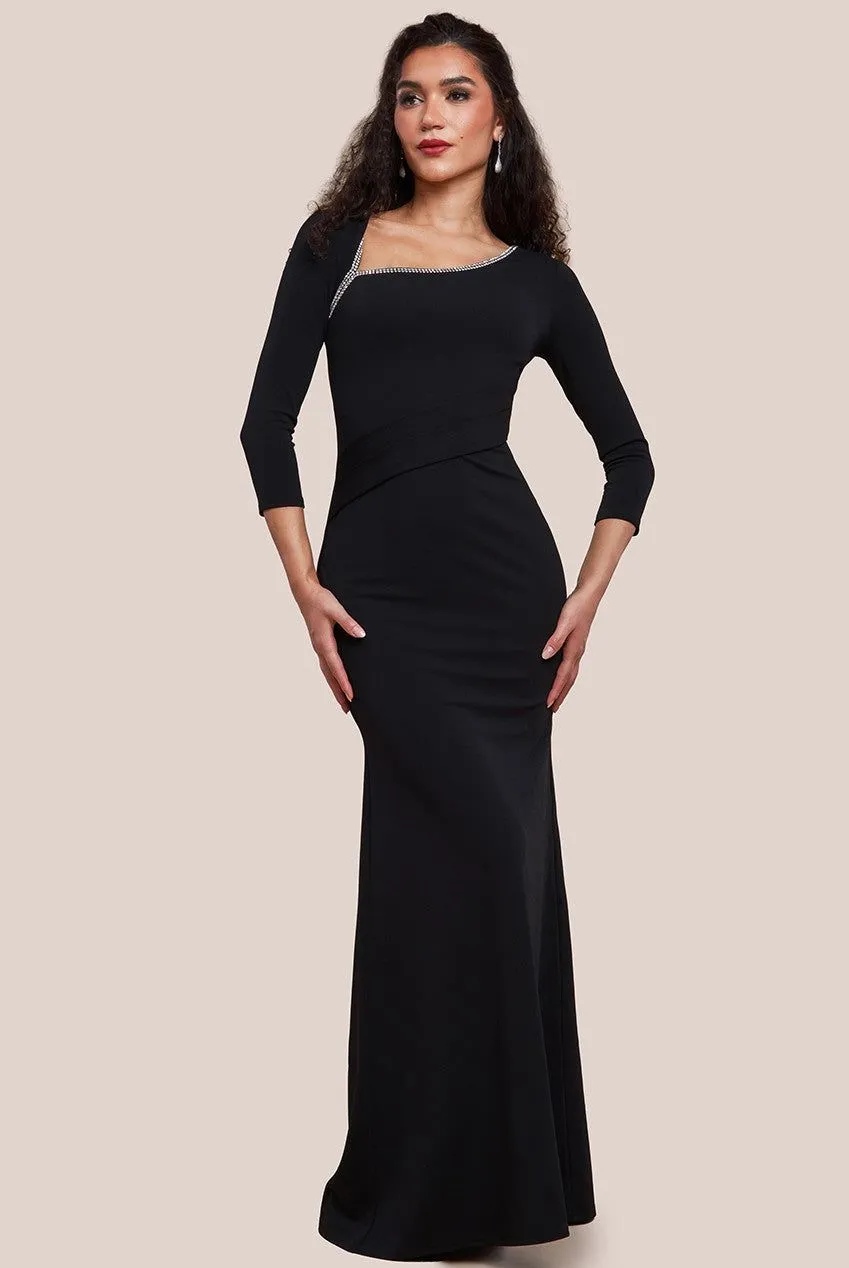 Asymmetric Neck Diamante Embellished Maxi Dress
