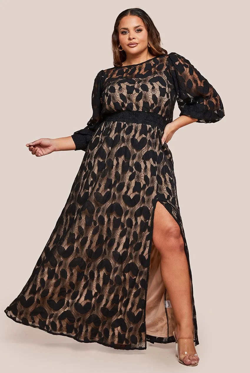 Lace Front Split Long Sleeve Maxi Dress