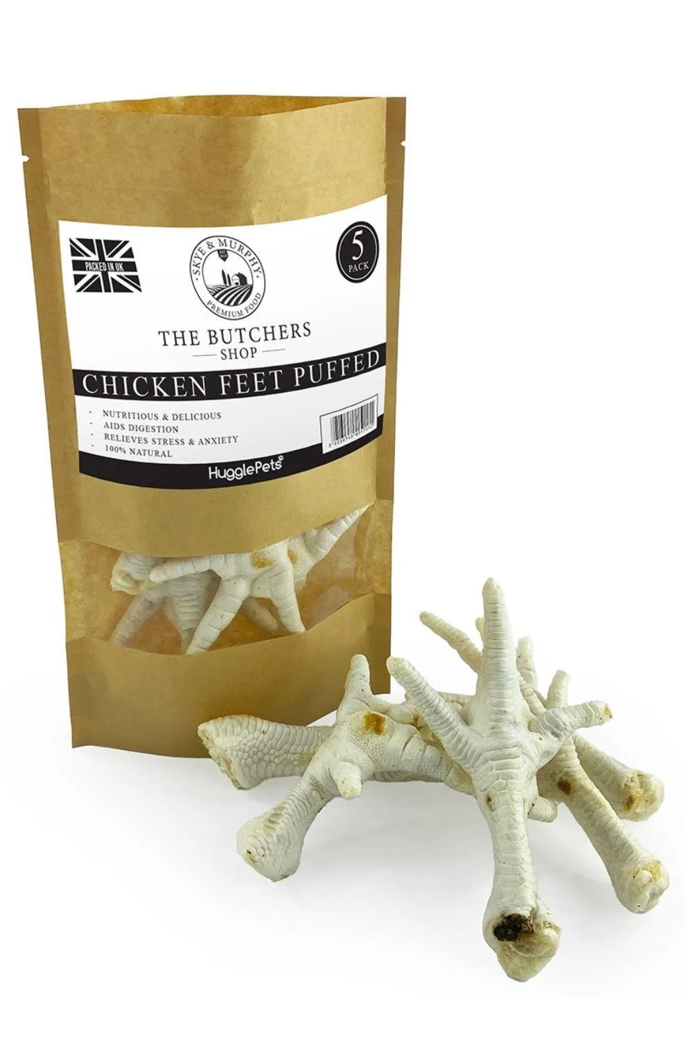 The Butchers Shop Chicken Feet (Puffed) Natural Raw Dog Treat (5 Per Pack)