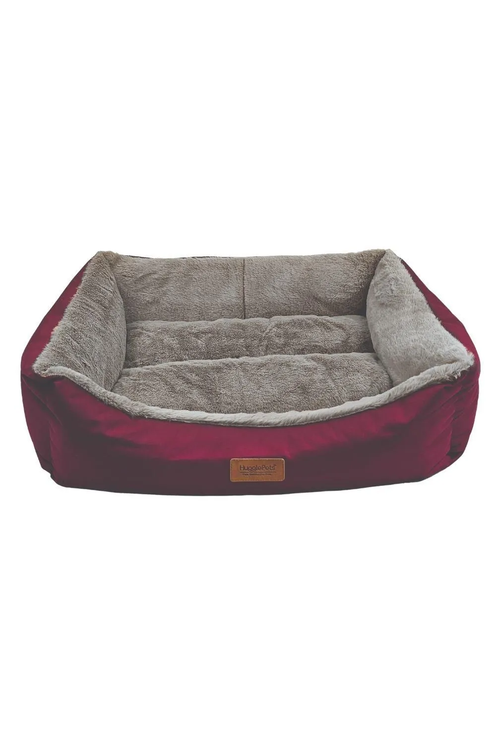 Luxury Plush Dog Lounger Bed - Red & Grey