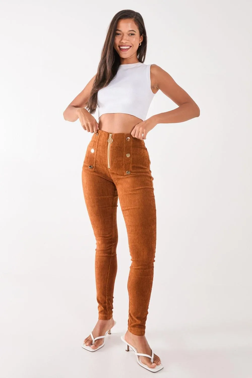 Corduroy Zip Front Button Trousers