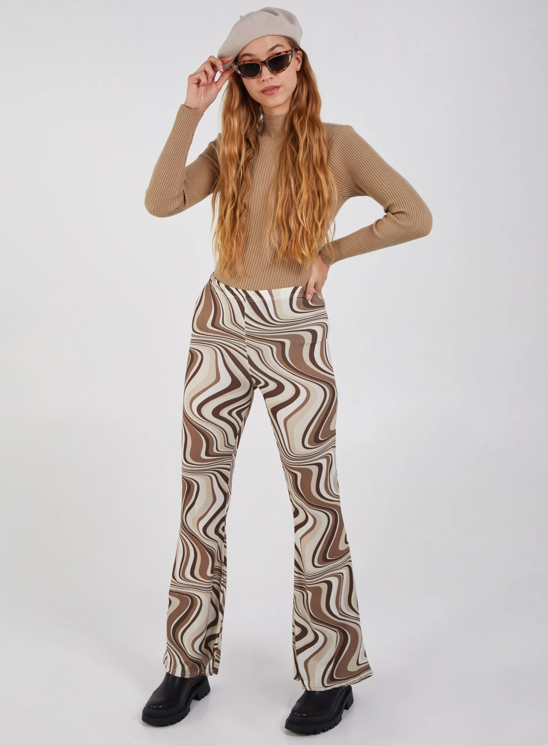 Swirl Print Slinky Flared Trousers