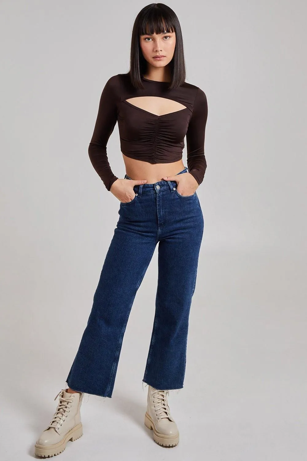 Gathered Cut Out Long Sleeve Top