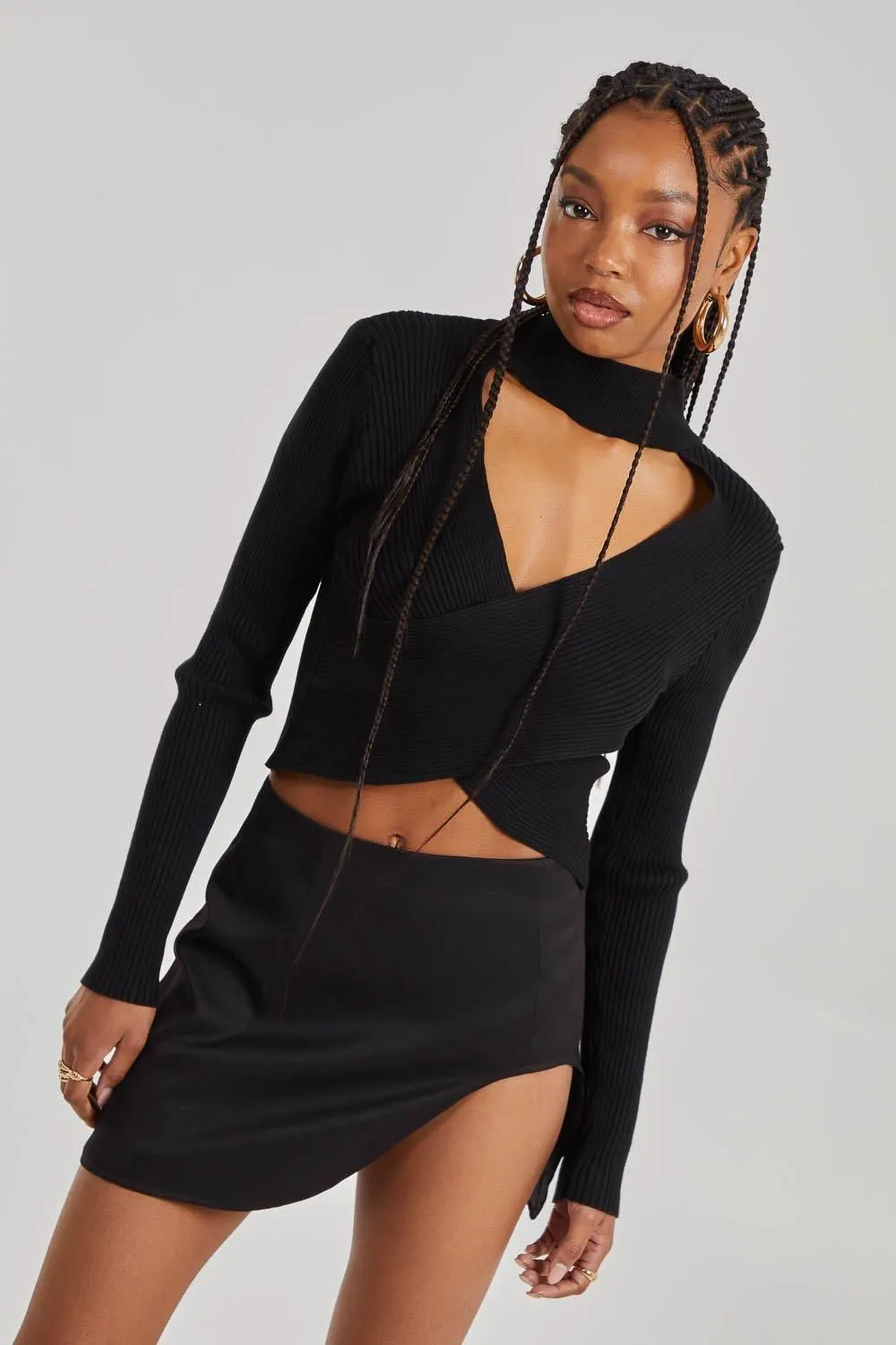 Cut Out Wrap High Neck Top