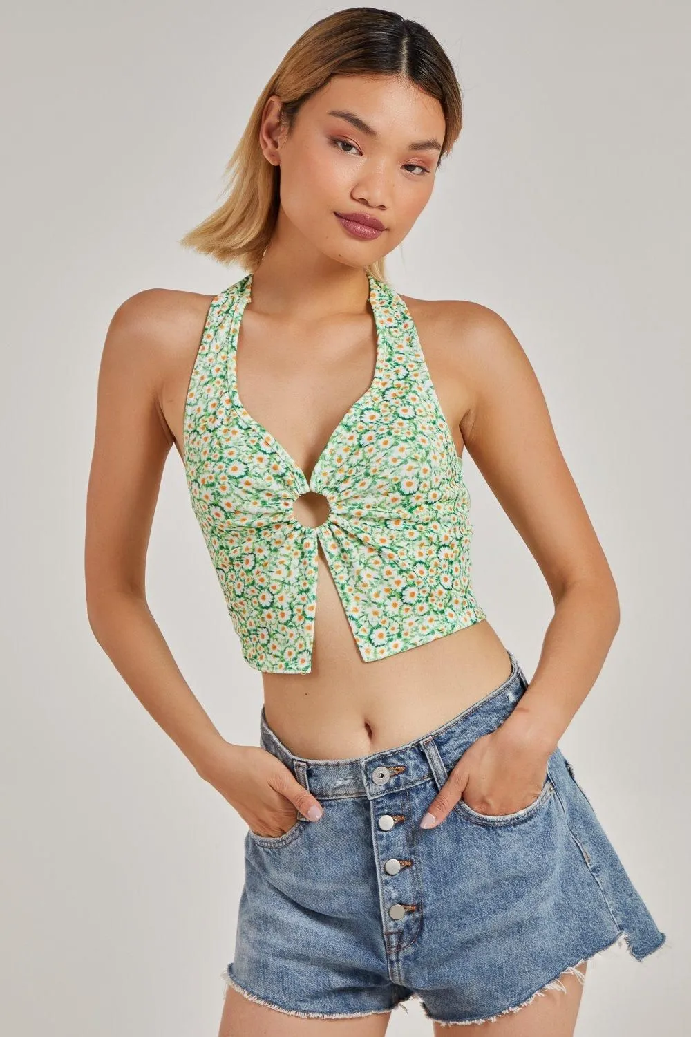 Daisy Print Halterneck Top