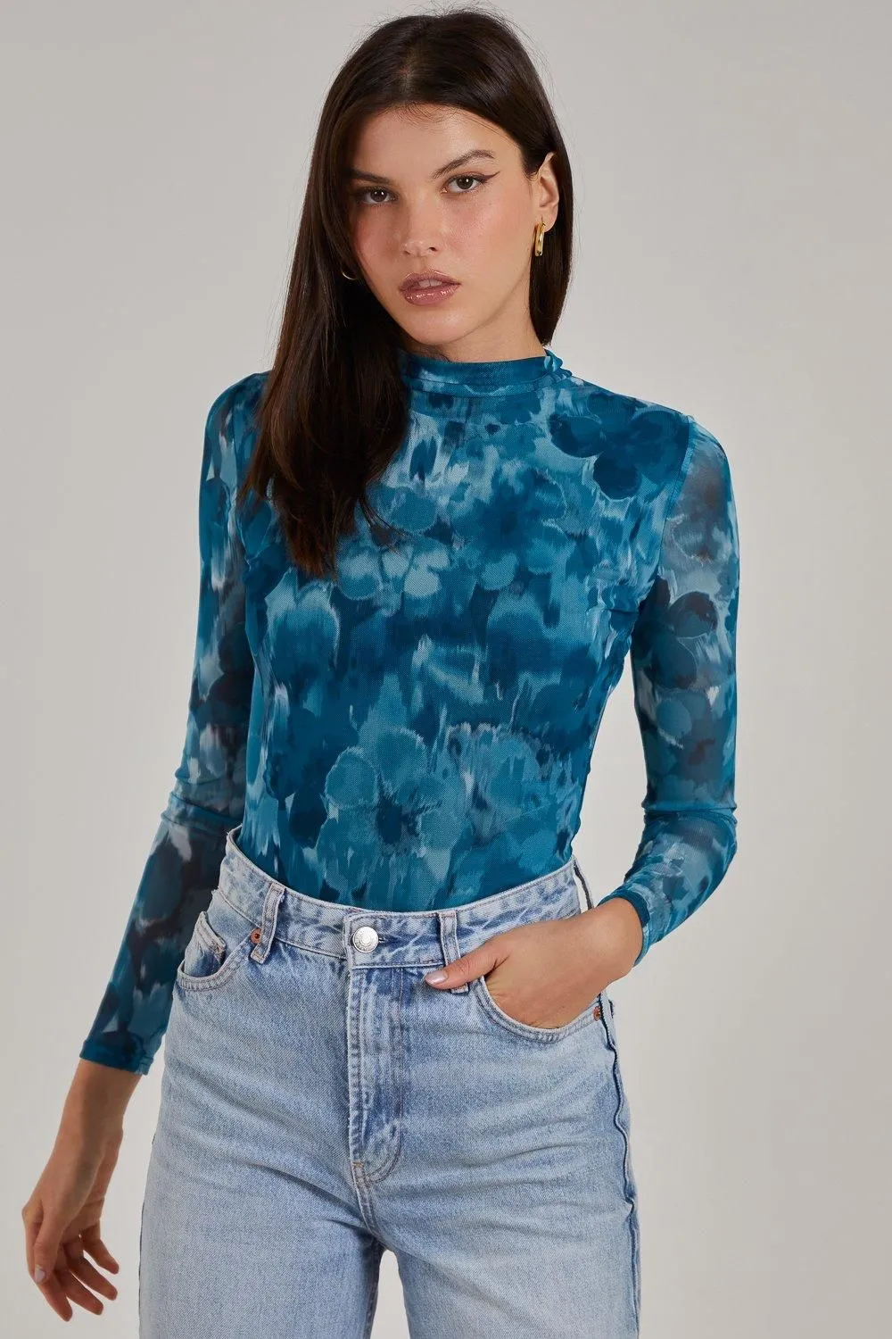 Graphic Floral High Neck Bodysuit