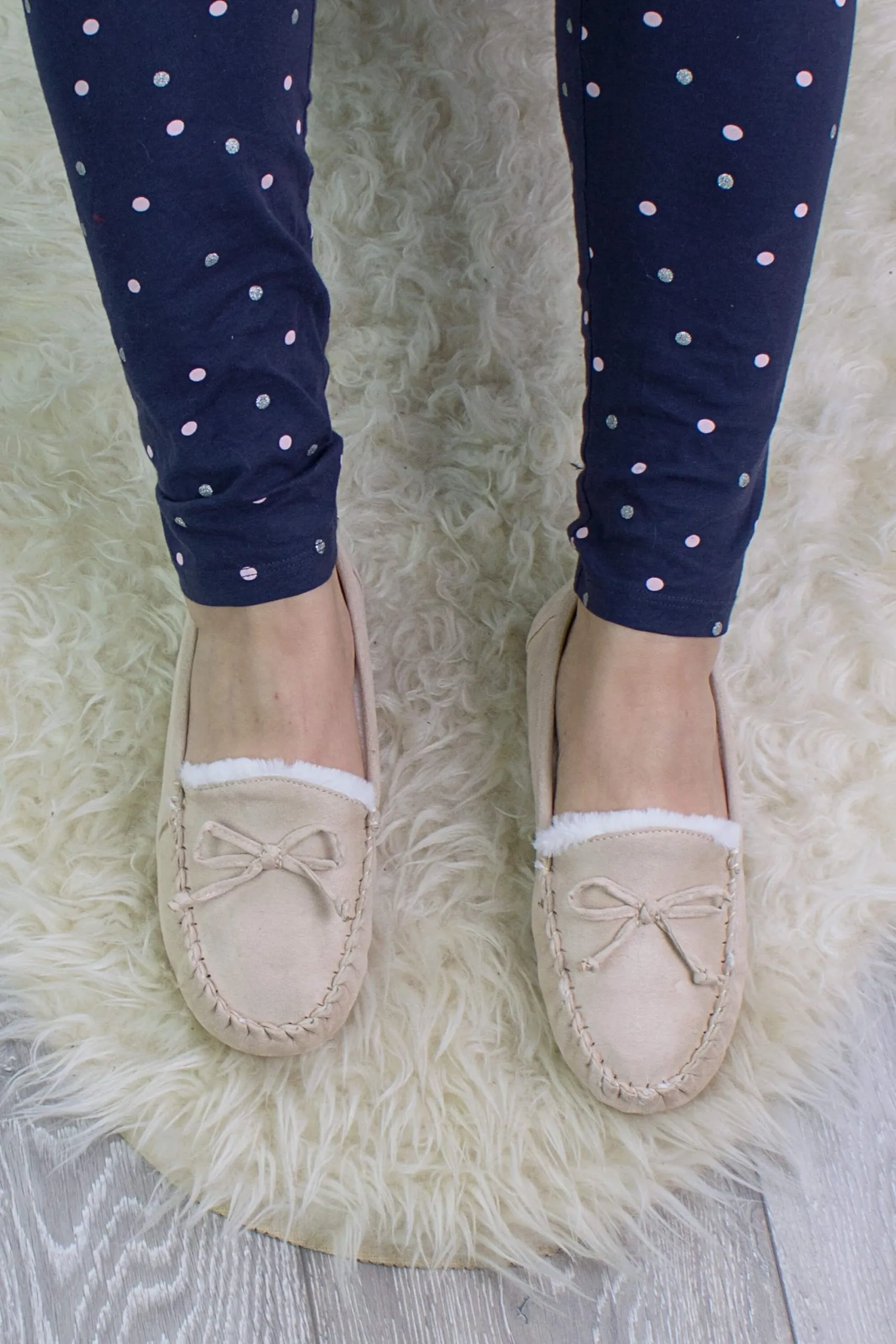 Heel Faux Fur Lined Boat Shoes Moccasin  Slippers