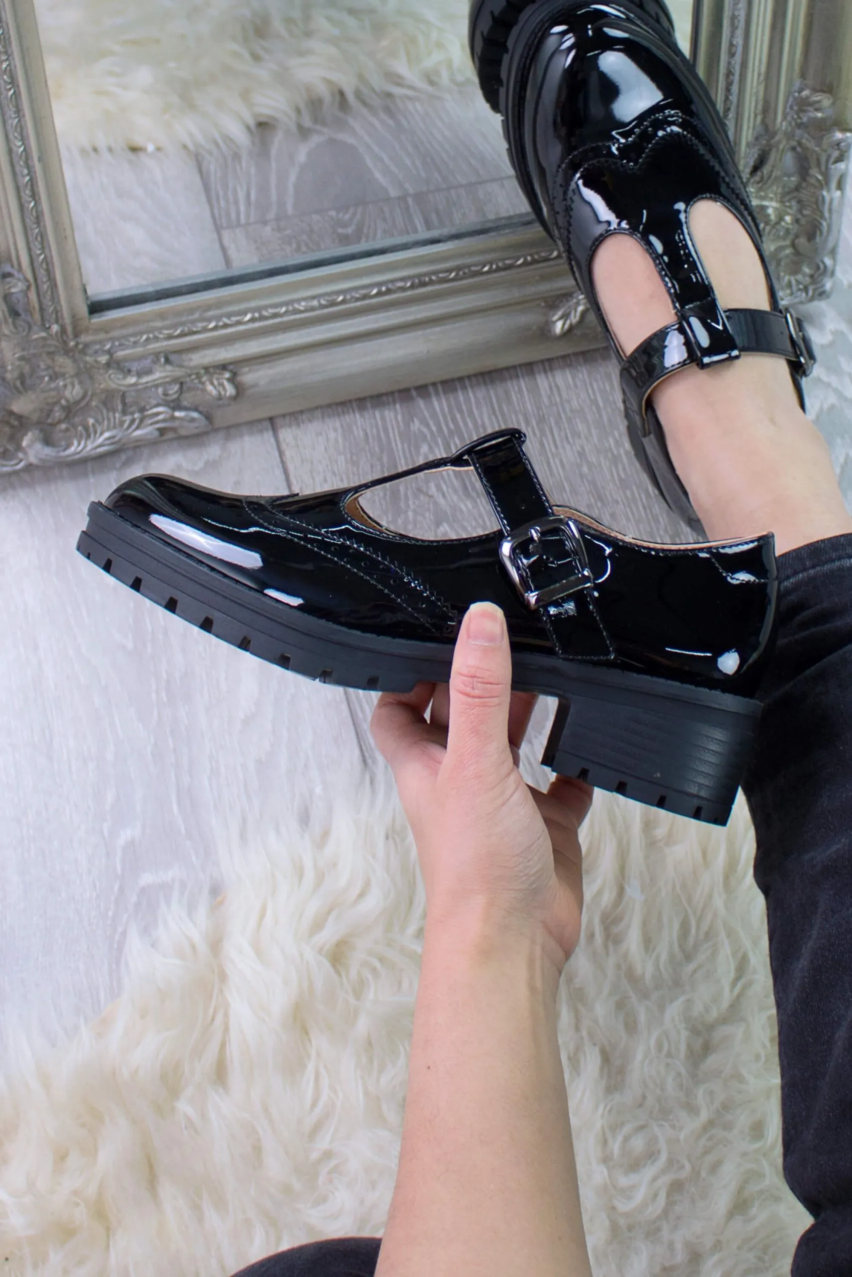 Mid Block Heel Chunky Platform T-Bar Brogue  Mary Janes